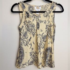 Vintage Talbots Toile butter yellow and blue 100% silk tank top sz S Petite